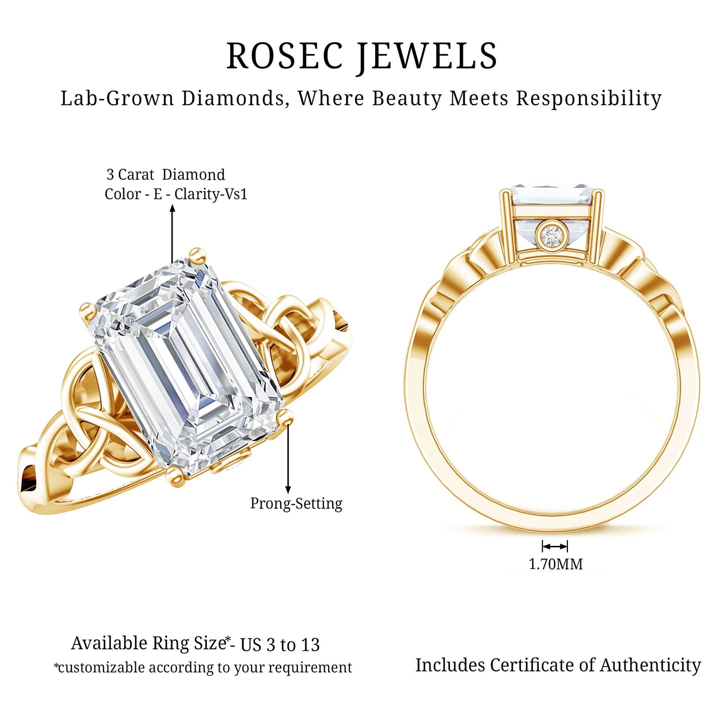 3 Carat Lab Created Diamond Celtic Design Engagement Ring with IGI Certificate