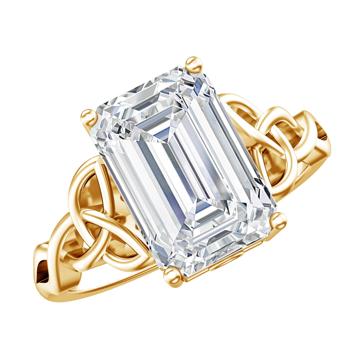 IGI Certified 4 Carat Emerald Cut Lab Grown Diamond Engagement Ring with Celtic Knot