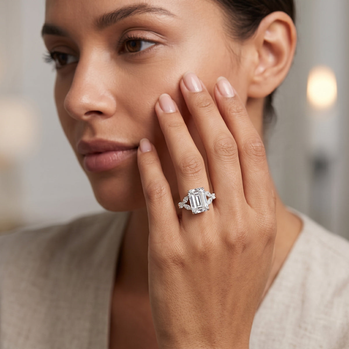 IGI Certified Lab Grown Diamond Emerald Cut Engagement Ring 3 Carat