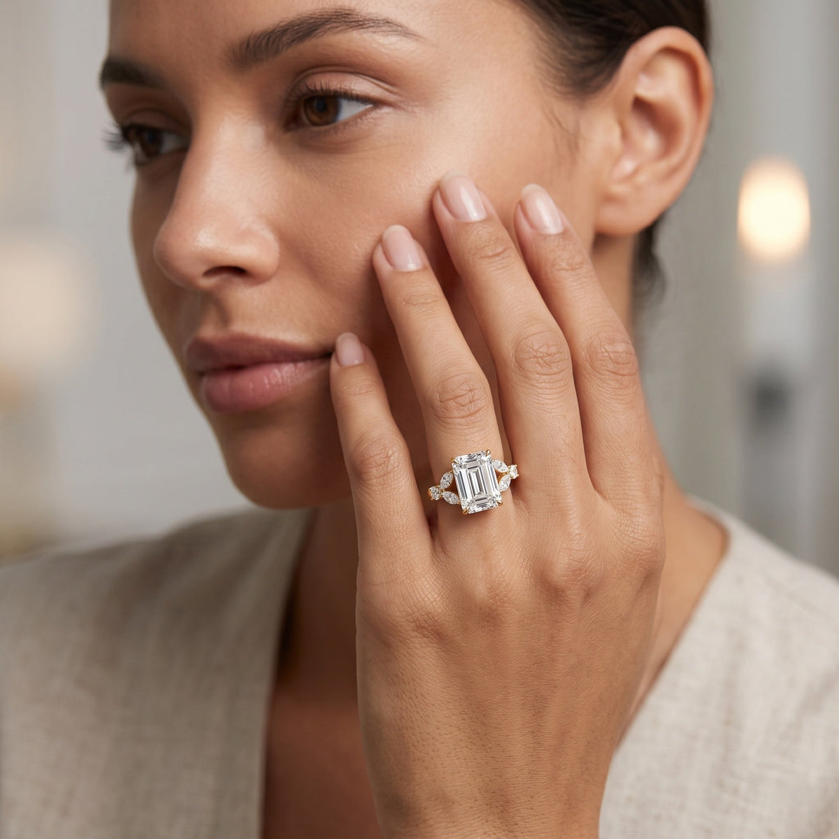 IGI Certified Lab Grown Diamond Emerald Cut Engagement Ring 3 Carat