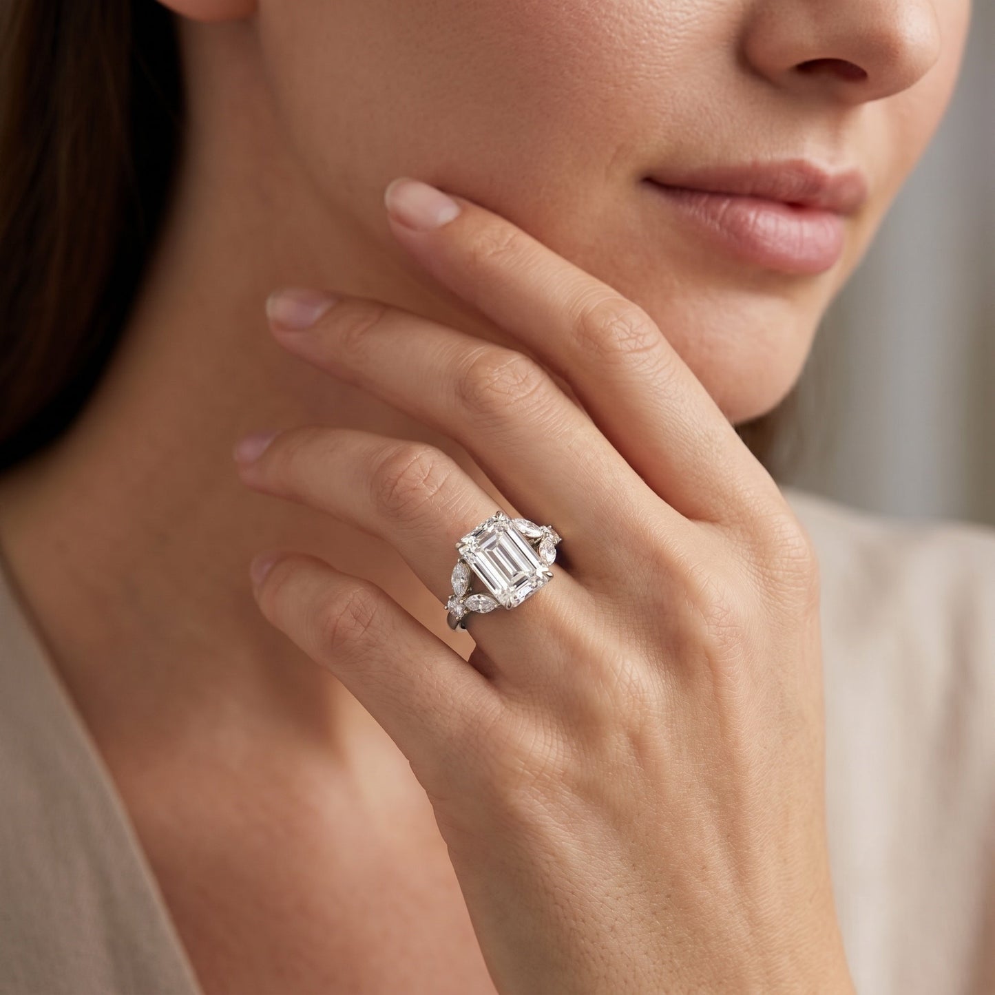 IGI Certified Emerald Cut Lab Grown Diamond Statement Engagement Ring 5 Carat