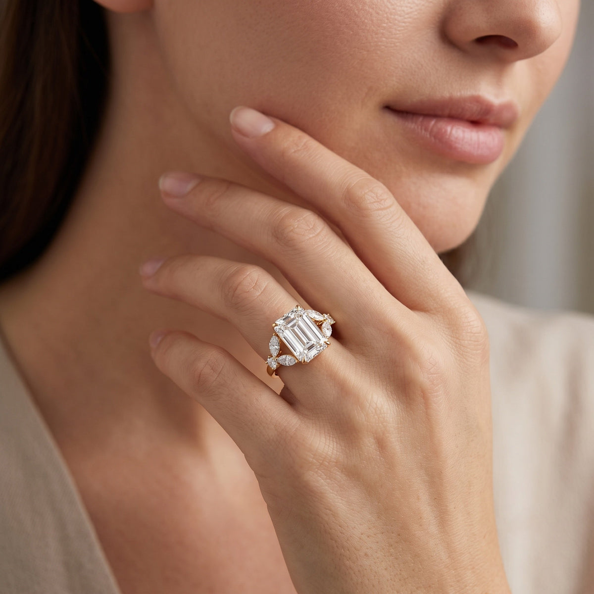 IGI Certified Emerald Cut Lab Grown Diamond Statement Engagement Ring 5 Carat