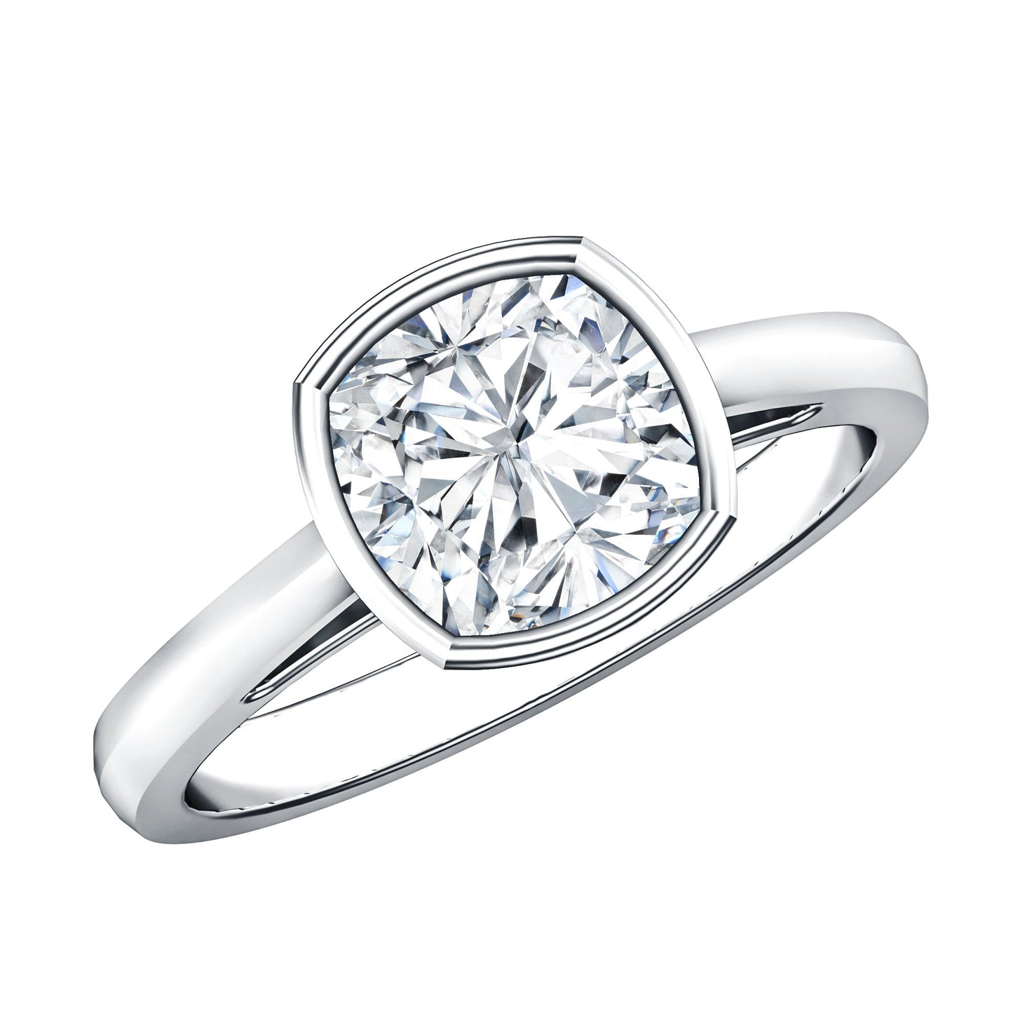 Bezel Set 2 Carat Lab Grown Diamond Cushion Engagement Ring IGI Certified