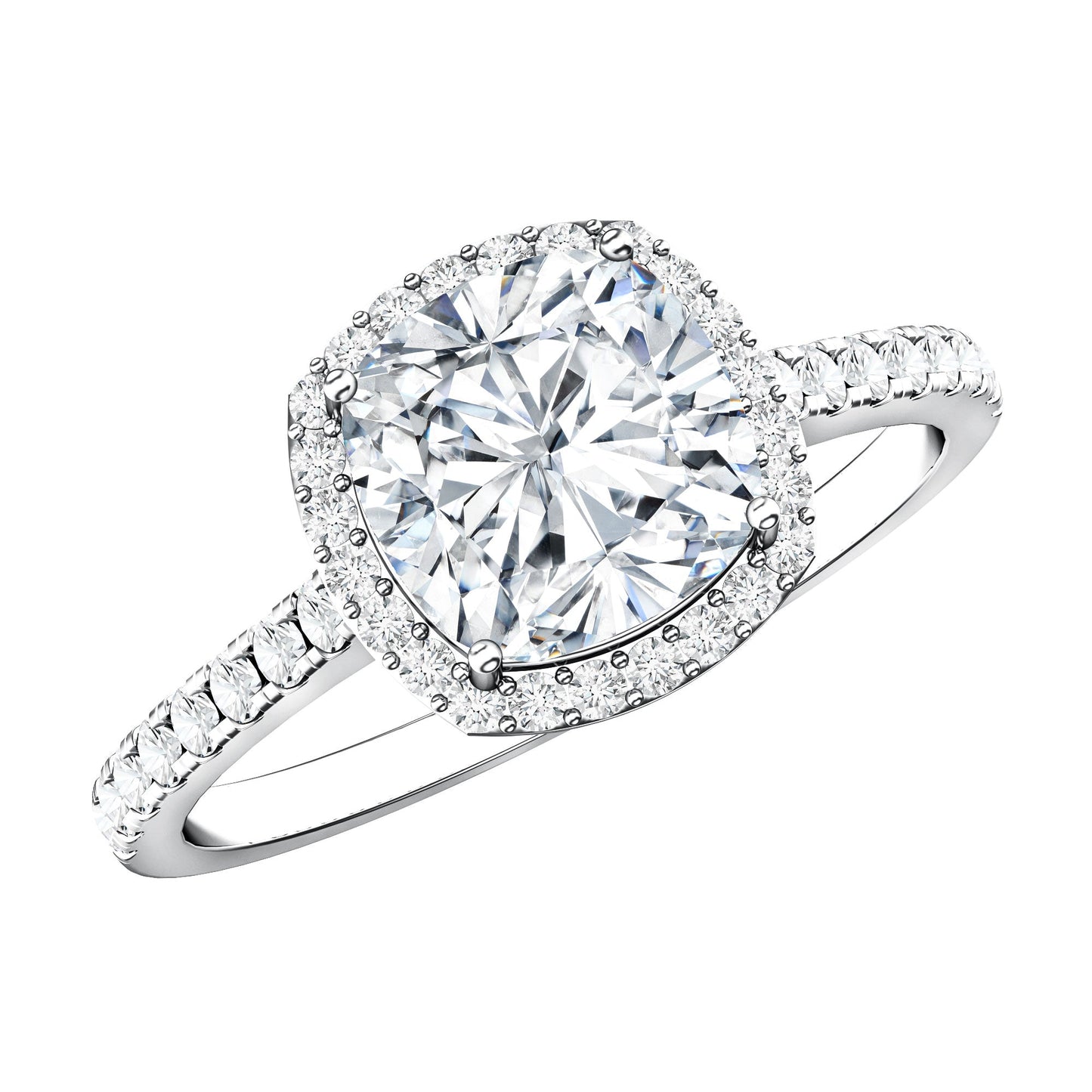 IGI Certified 2 Carat Cushion Cut Lab Grown Diamond Halo Engagement Ring
