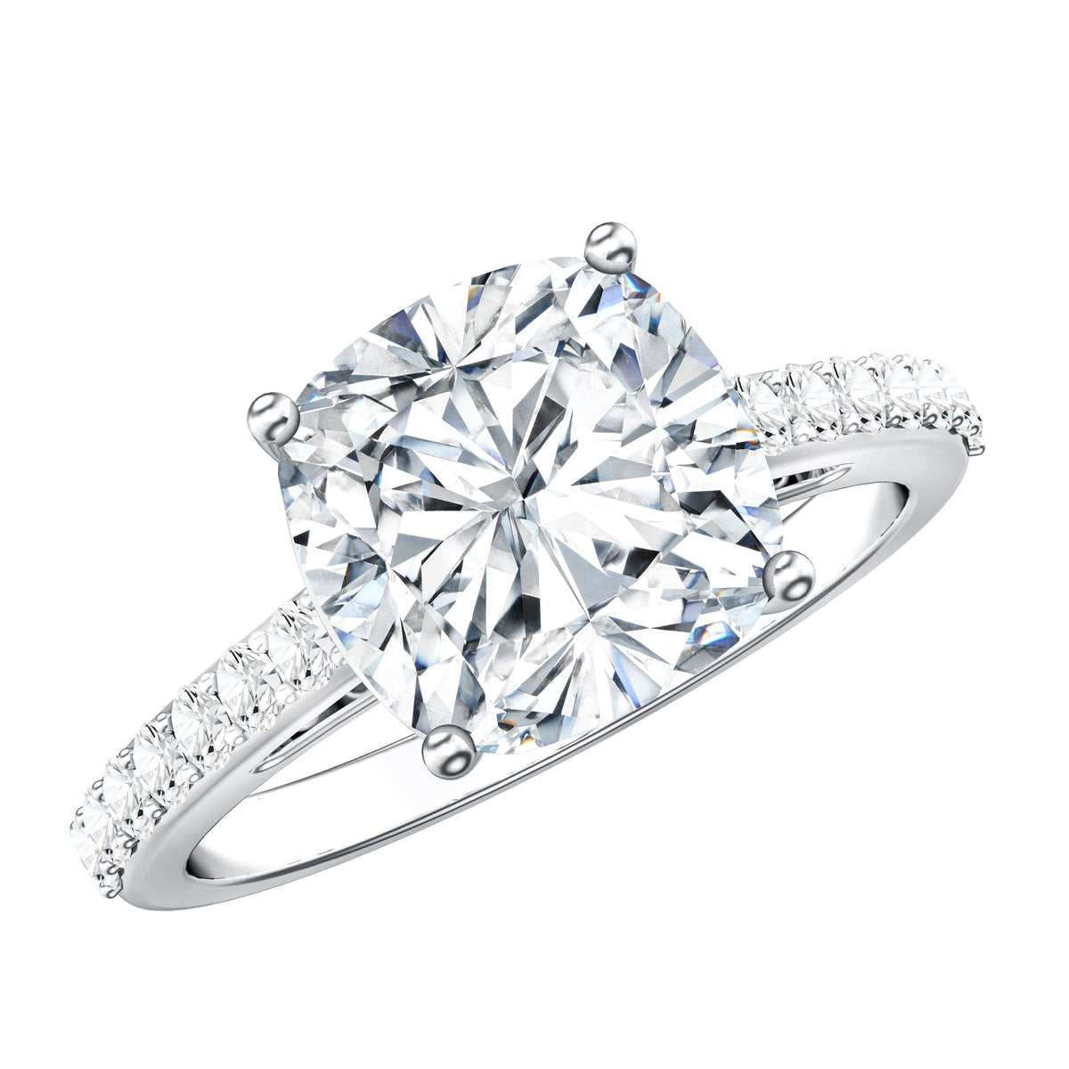 IGI Certified 4 Carat Lab Grown Cushion Diamond Engagement Ring with Hidden Halo