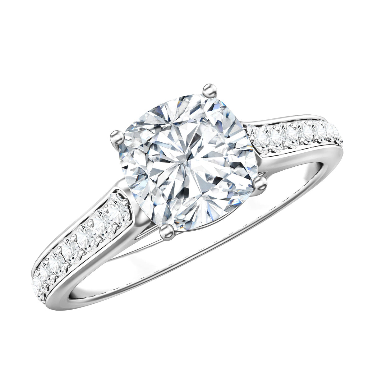 Cushion Cut 2 Carat Lab Grown Diamond Side Stone Engagement Ring IGI Certified