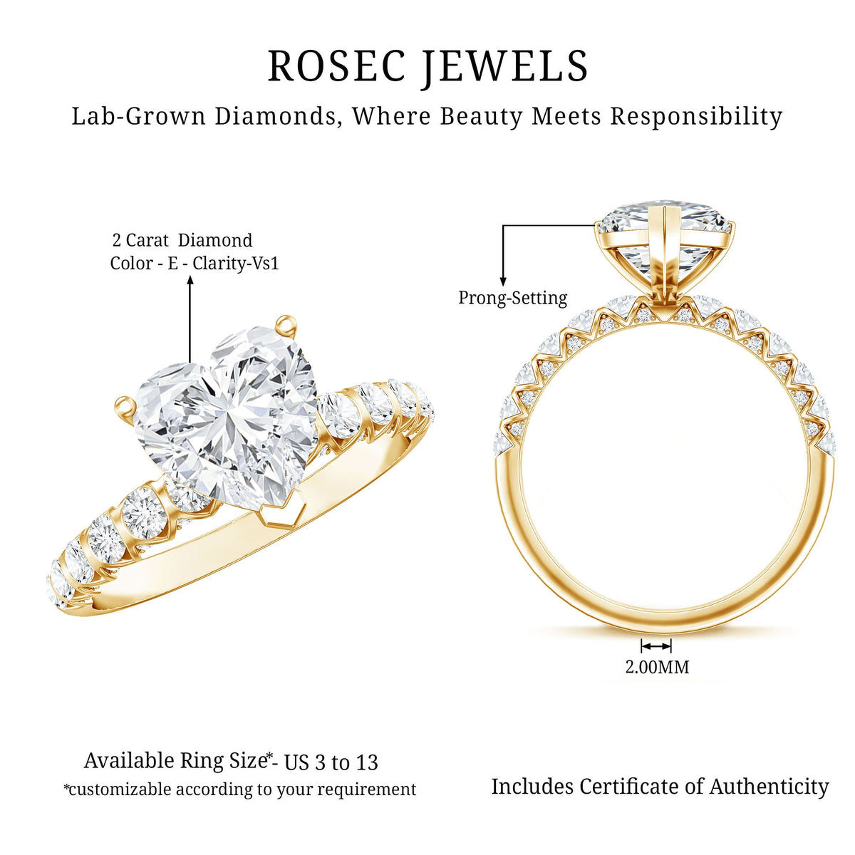 2 Carat Heart Shaped Lab Grown Diamond Engagement Ring with IGI Certificate
