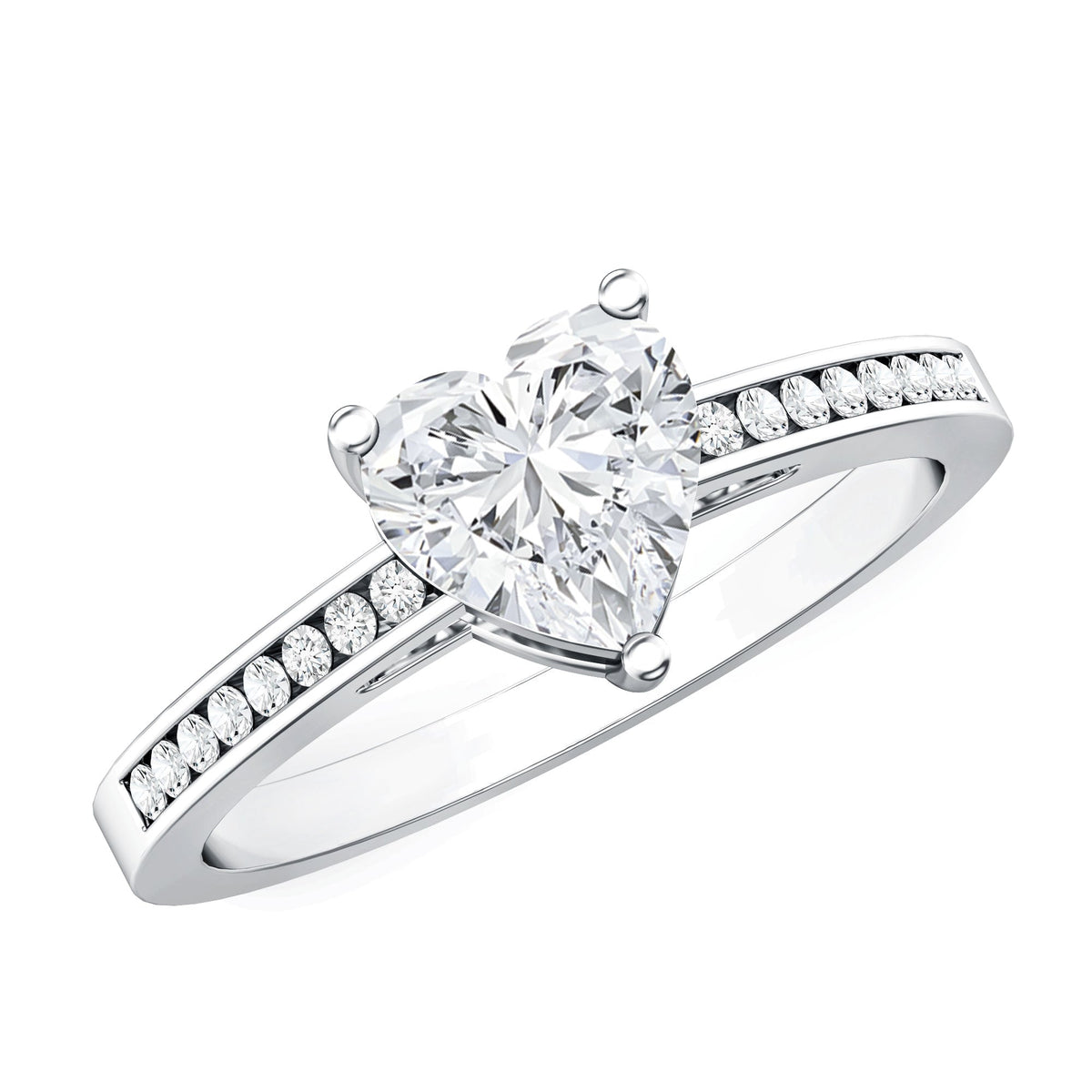 IGI Certified 1 Carat Heart Shaped Lab Grown Diamond Engagement Ring with Side Stones