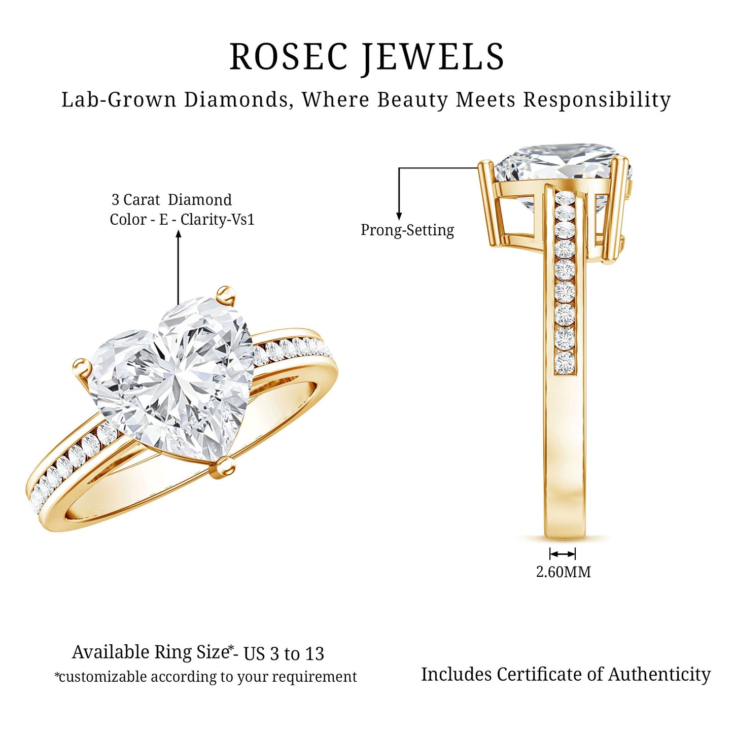IGI Certified 3 Carat Lab Grown Diamond Heart Engagement Ring