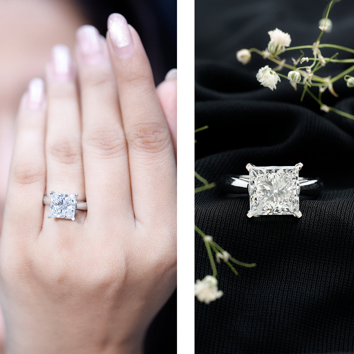 Lab Grown 4 Carat Diamond Princess Cut Engagement Ring with IGI Certificate