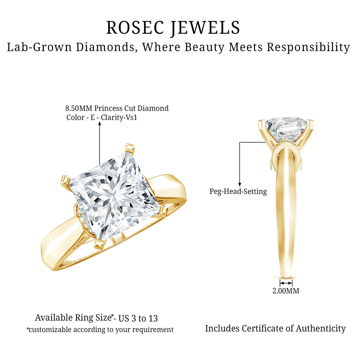 Lab Grown 4 Carat Diamond Princess Cut Engagement Ring with IGI Certificate