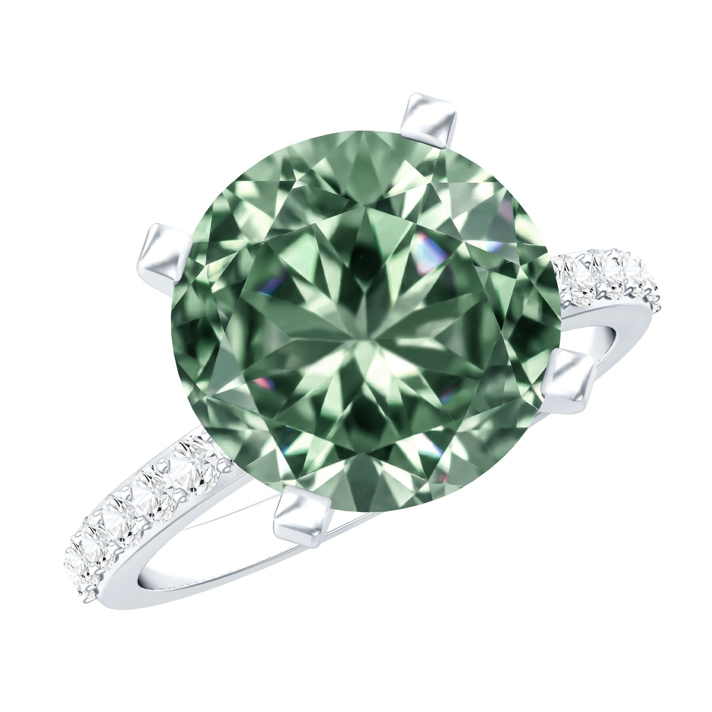 IGI Certified Solitaire 5 Carat Lab Grown Green Diamond Engagement Ring with Side Stones