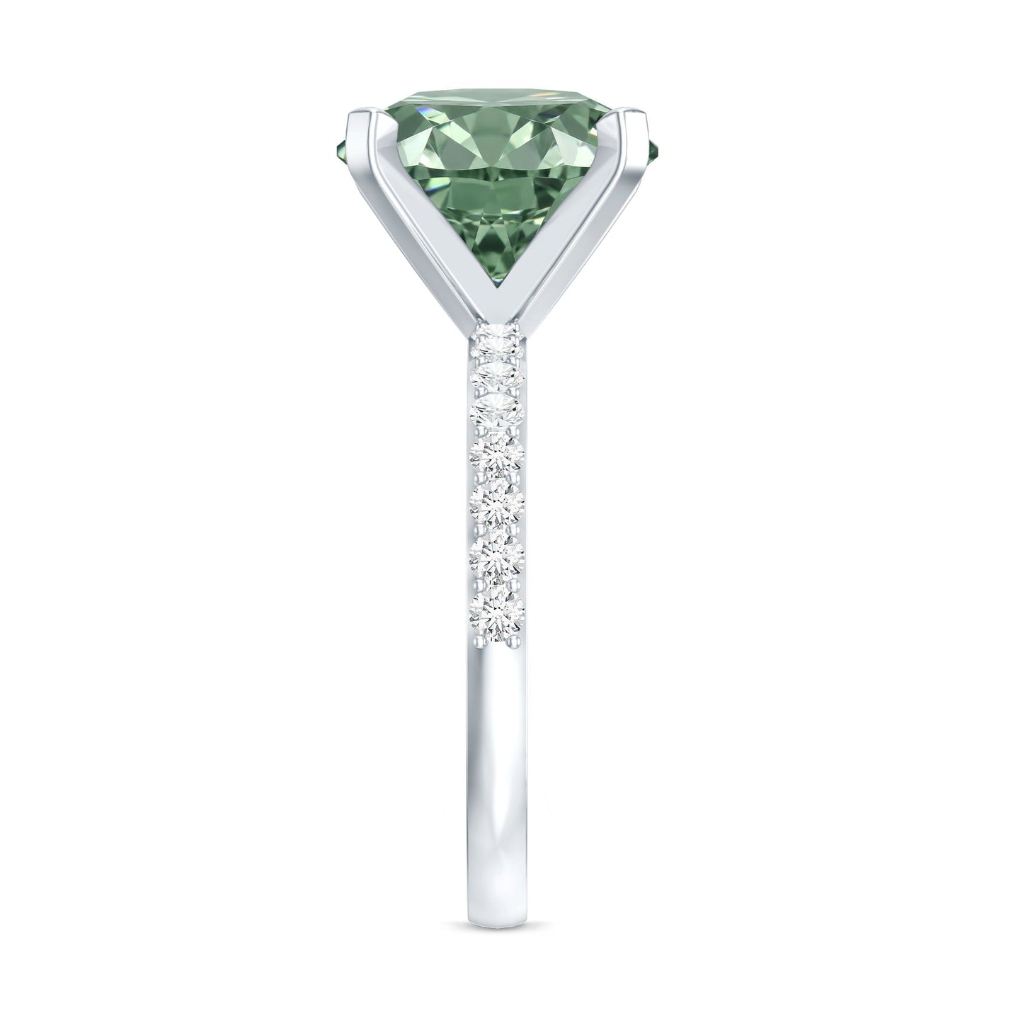 IGI Certified Solitaire 5 Carat Lab Grown Green Diamond Engagement Ring with Side Stones