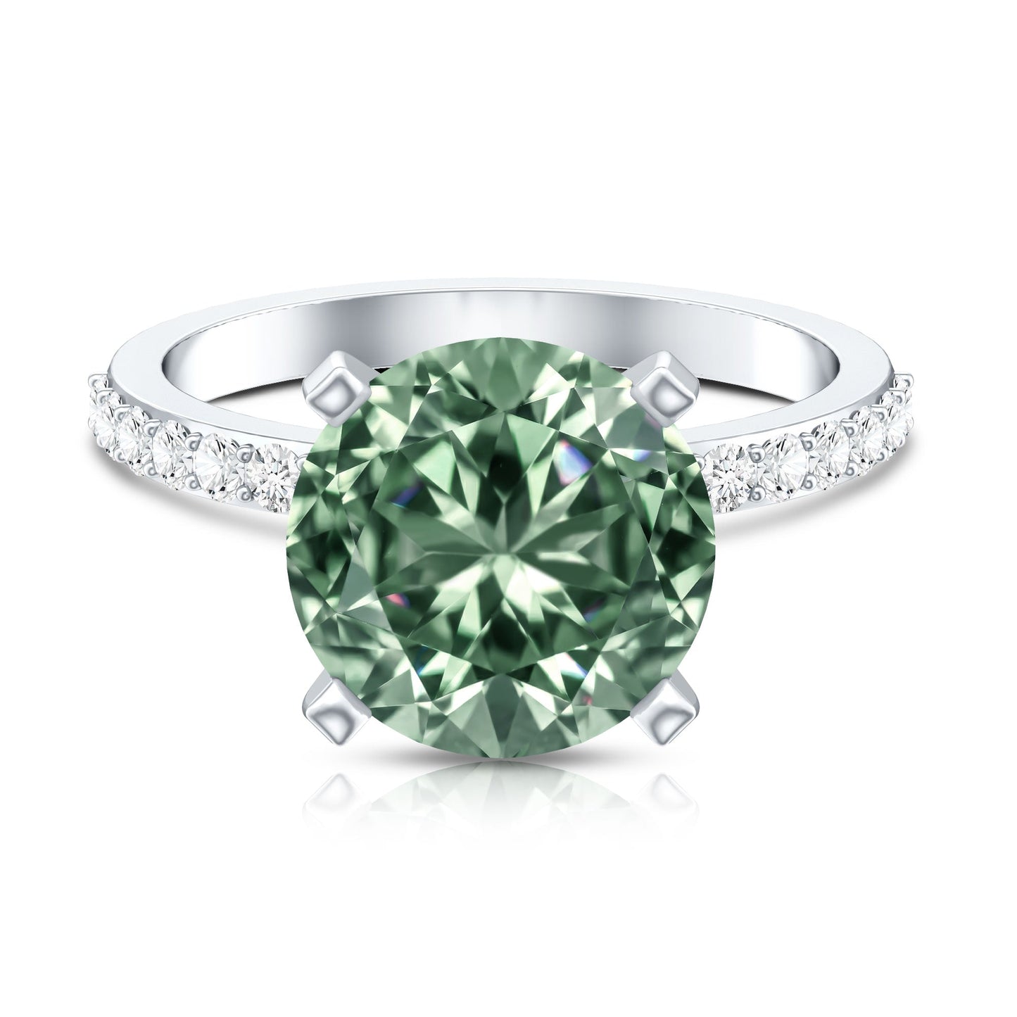 IGI Certified Solitaire 5 Carat Lab Grown Green Diamond Engagement Ring with Side Stones