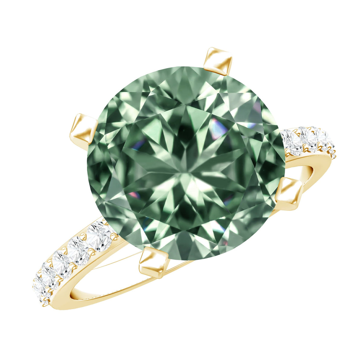 IGI Certified Solitaire 5 Carat Lab Grown Green Diamond Engagement Ring with Side Stones