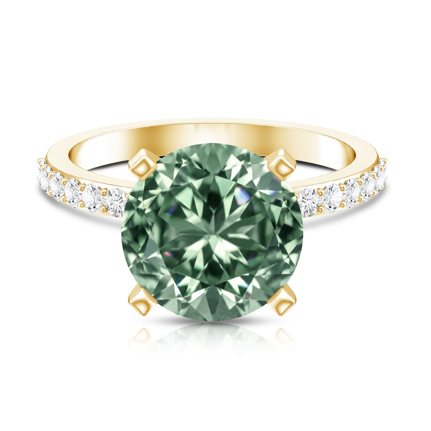 IGI Certified Solitaire 5 Carat Lab Grown Green Diamond Engagement Ring with Side Stones