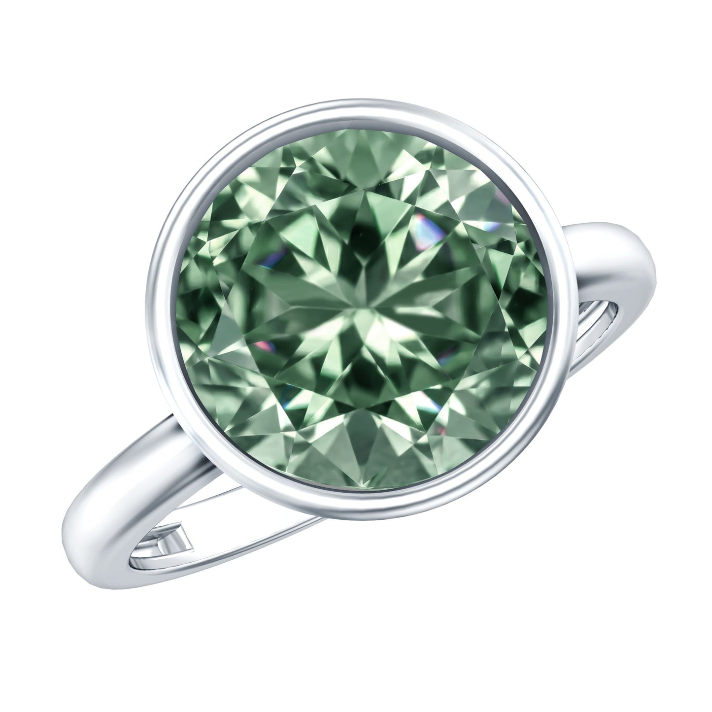 Bezel Set 4 Carat Lab Grown Green Diamond Solitaire Engagement Ring with IGI Certificate
