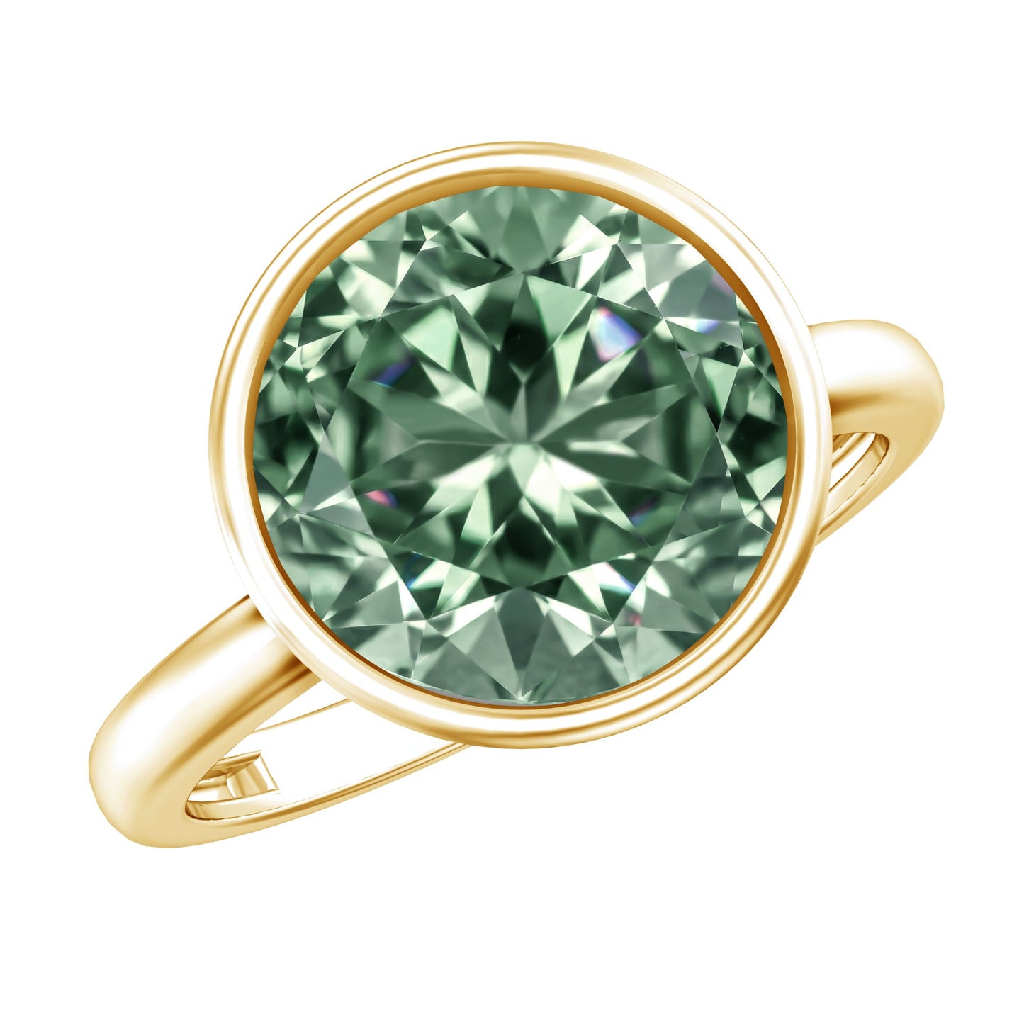 Bezel Set 4 Carat Lab Grown Green Diamond Solitaire Engagement Ring with IGI Certificate