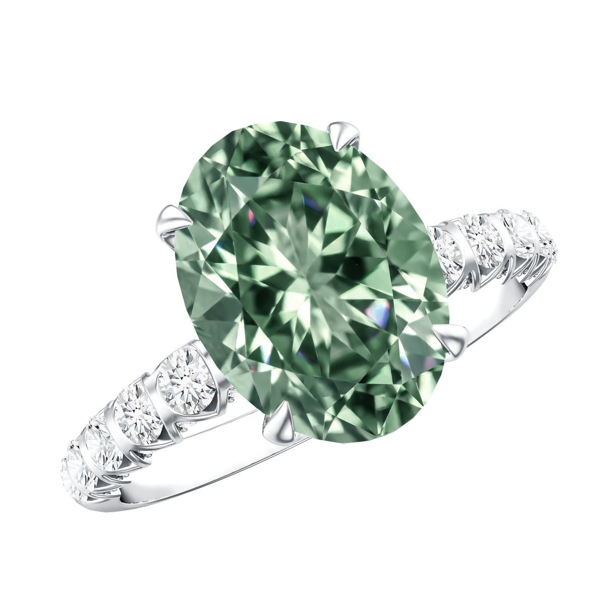 IGI Certified 3 Carat Oval Shape Lab Grown Green Diamond Engagement Ring
