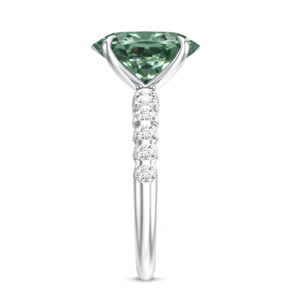 IGI Certified 3 Carat Oval Shape Lab Grown Green Diamond Engagement Ring