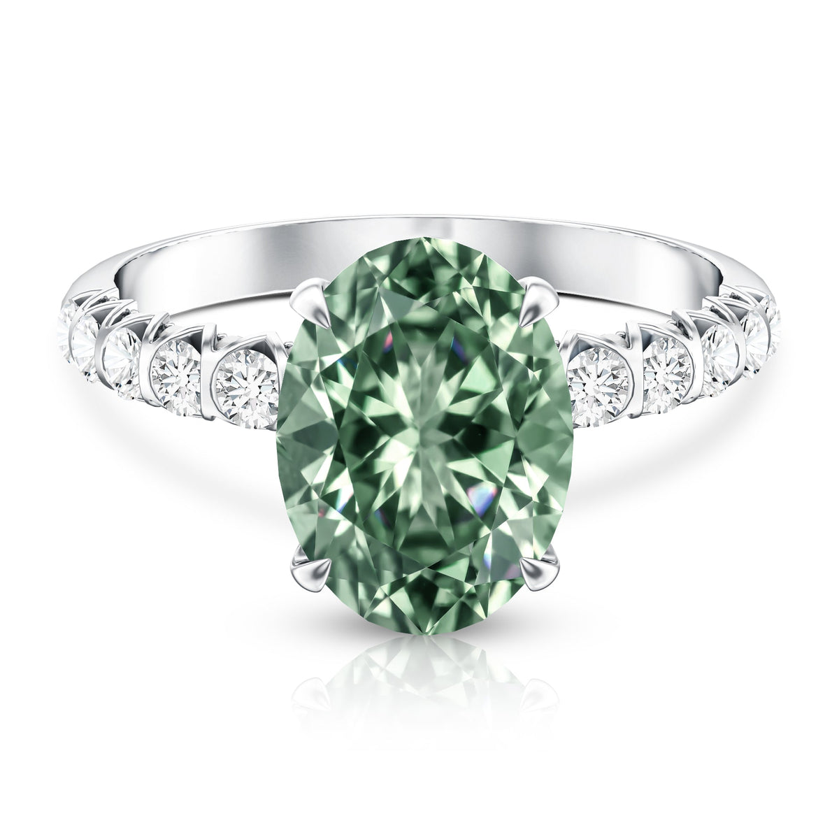 IGI Certified 3 Carat Oval Shape Lab Grown Green Diamond Engagement Ring