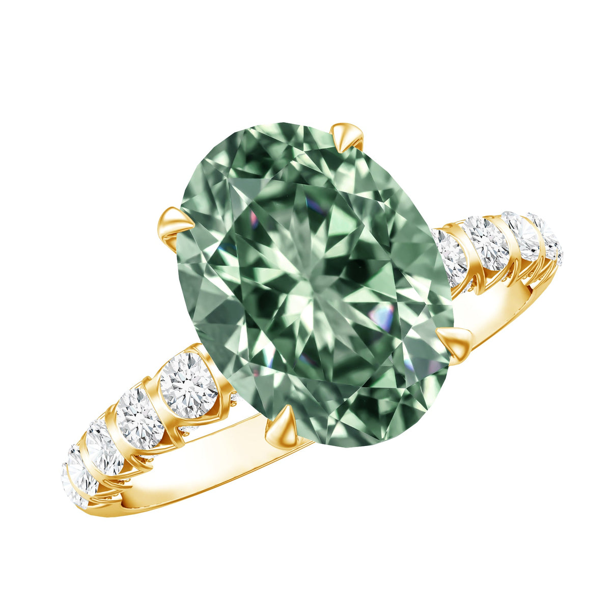 IGI Certified 3 Carat Oval Shape Lab Grown Green Diamond Engagement Ring
