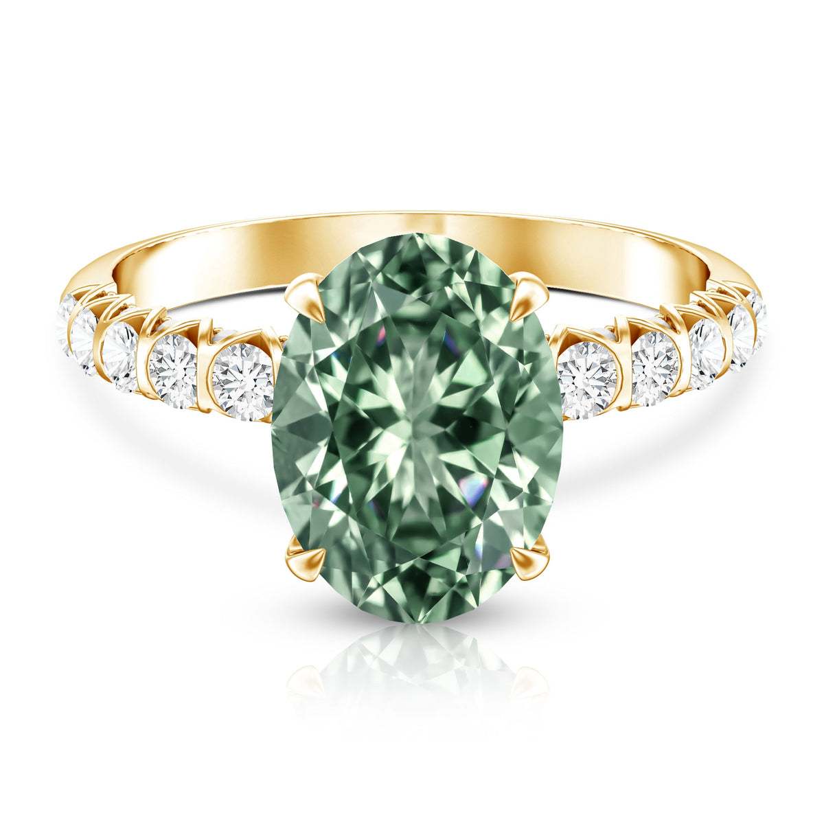 IGI Certified 3 Carat Oval Shape Lab Grown Green Diamond Engagement Ring