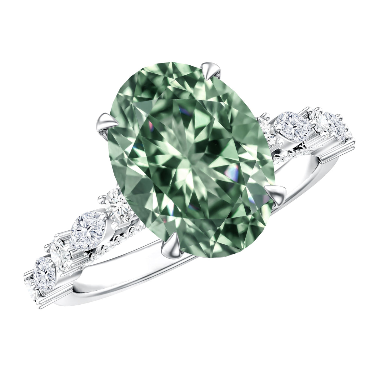 3 Carat IGI Certified Lab Grown Green Diamond Side Stone Engagement Ring for Women