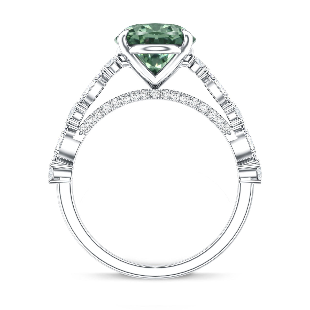 3 Carat IGI Certified Lab Grown Green Diamond Side Stone Engagement Ring for Women