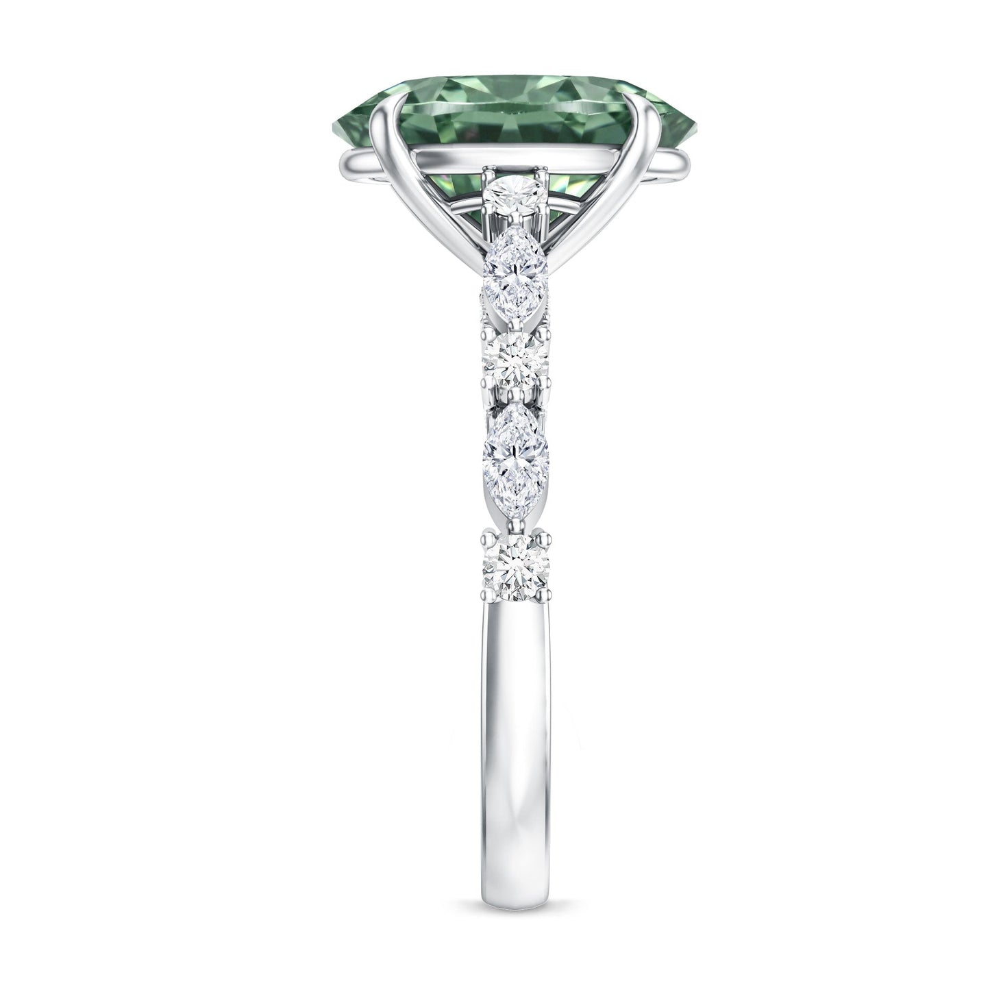 3 Carat IGI Certified Lab Grown Green Diamond Side Stone Engagement Ring for Women