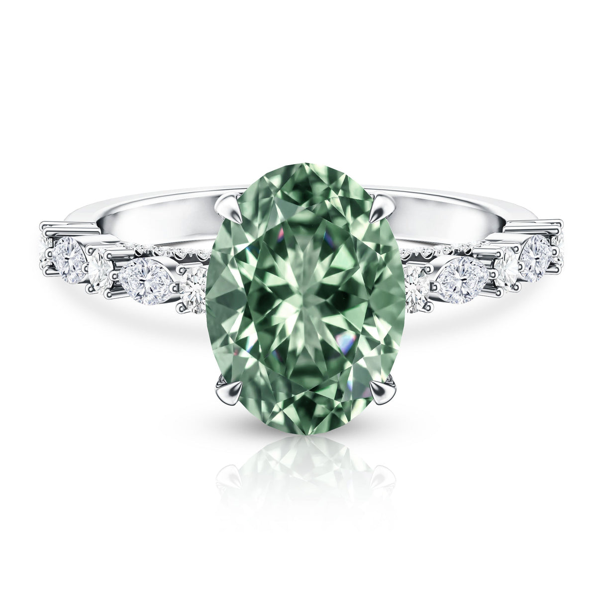 3 Carat IGI Certified Lab Grown Green Diamond Side Stone Engagement Ring for Women