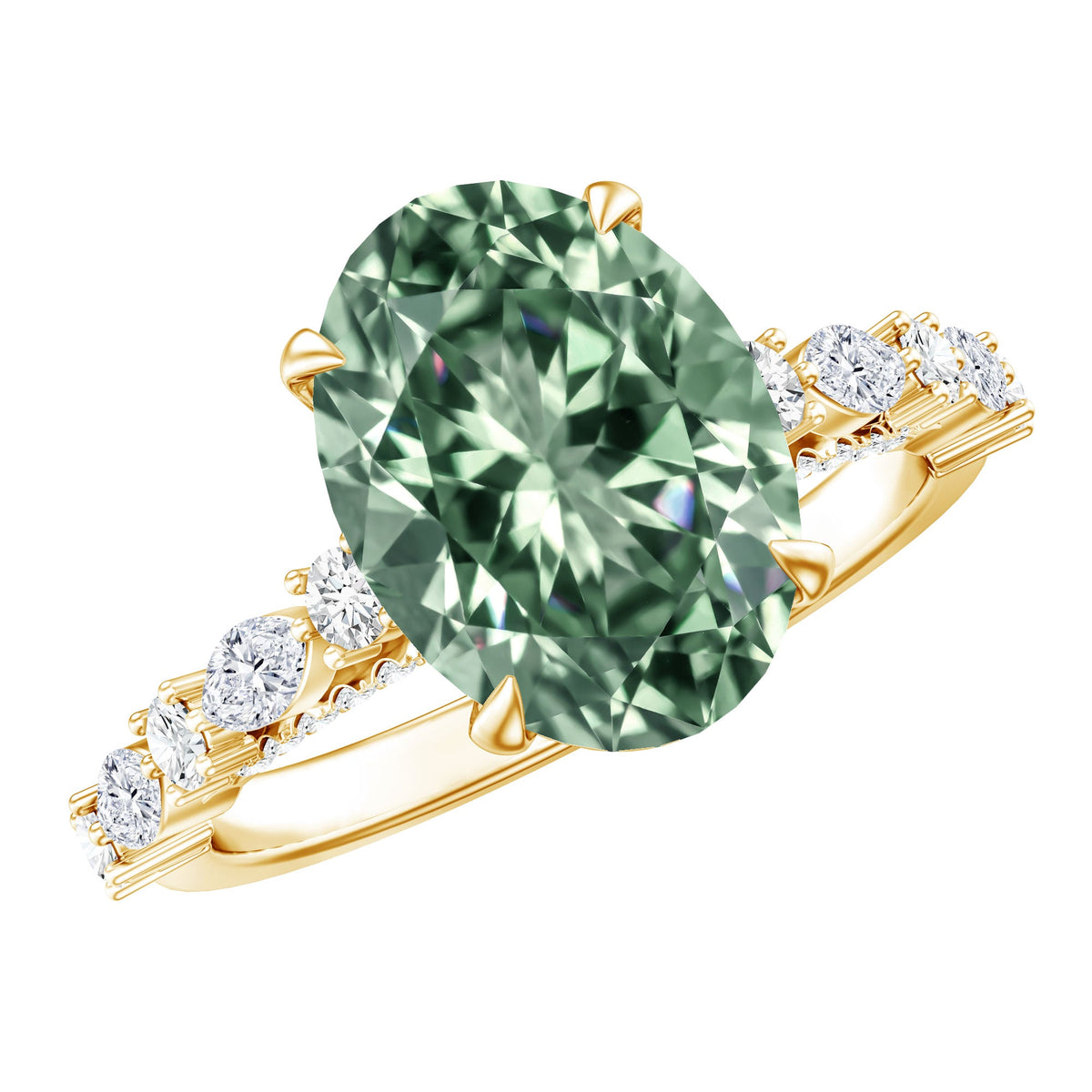 3 Carat IGI Certified Lab Grown Green Diamond Side Stone Engagement Ring for Women