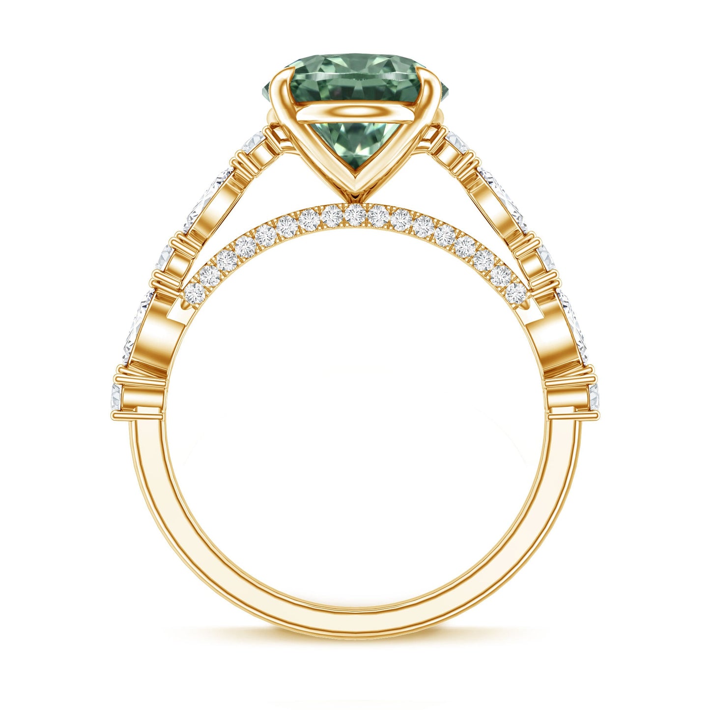 3 Carat IGI Certified Lab Grown Green Diamond Side Stone Engagement Ring for Women