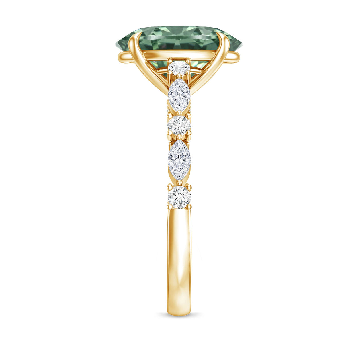 3 Carat IGI Certified Lab Grown Green Diamond Side Stone Engagement Ring for Women