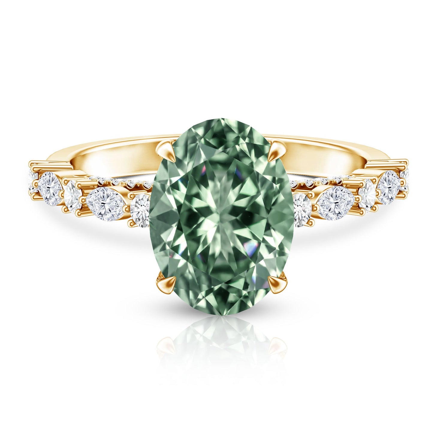 3 Carat IGI Certified Lab Grown Green Diamond Side Stone Engagement Ring for Women