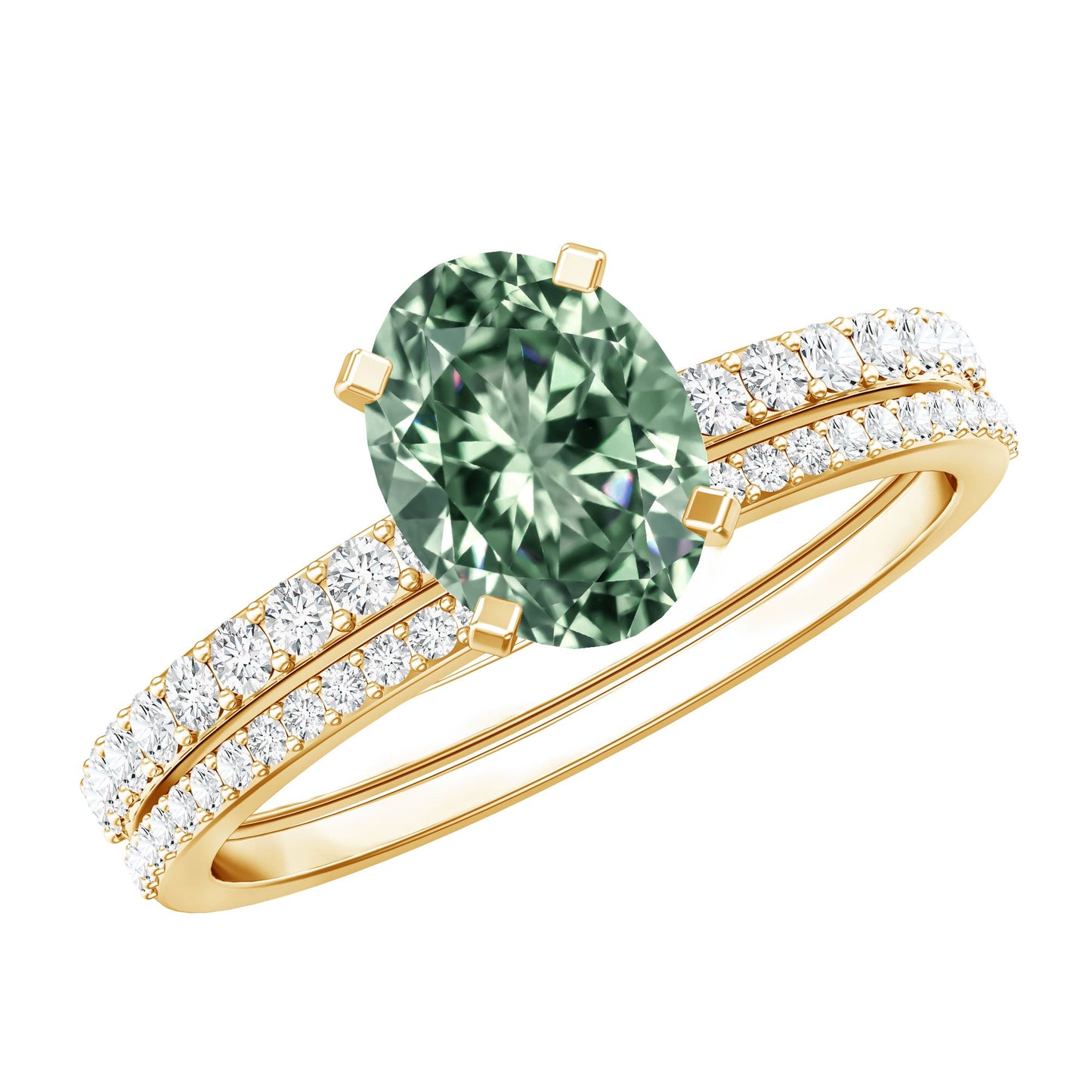 IGI Certified 1 Carat Lab Created Green Diamond Oval Engagement Ring Set