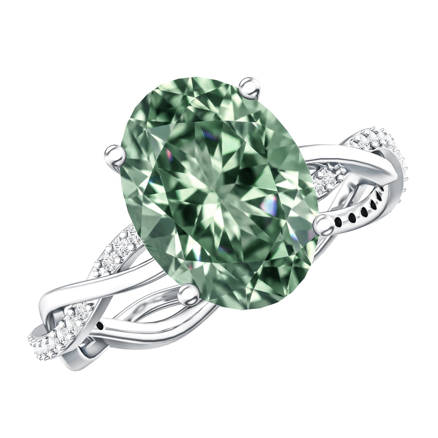 IGI Certified Lab Grown 3 Carat Green Diamond Braided Engagement Ring with Hidden Halo