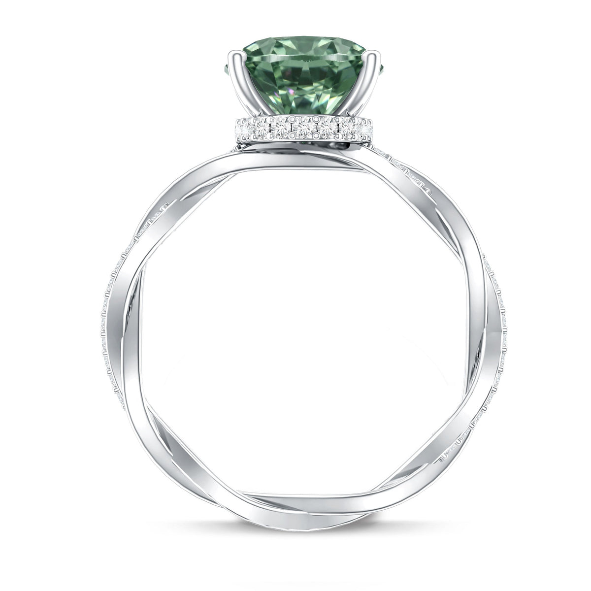 IGI Certified Lab Grown 3 Carat Green Diamond Braided Engagement Ring with Hidden Halo
