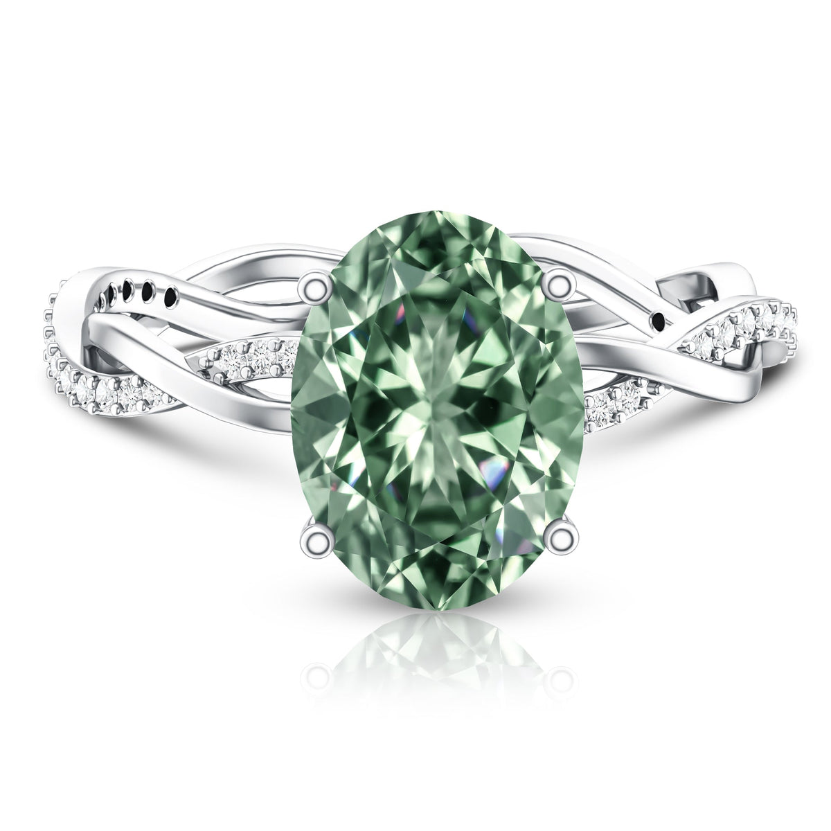 IGI Certified Lab Grown 3 Carat Green Diamond Braided Engagement Ring with Hidden Halo