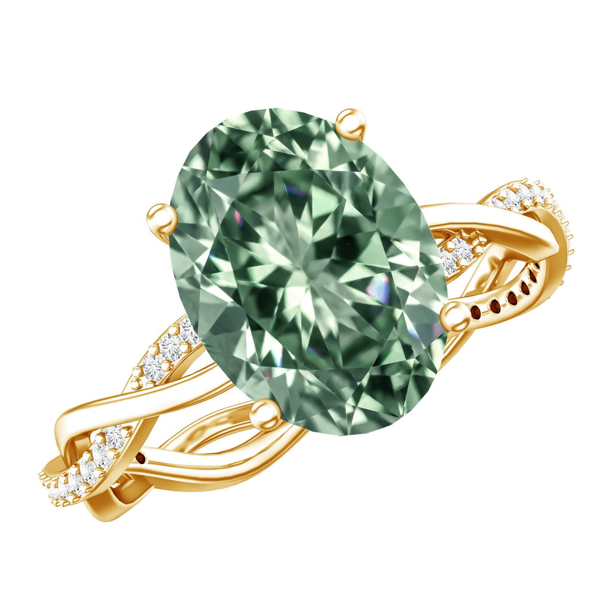 IGI Certified Lab Grown 3 Carat Green Diamond Braided Engagement Ring with Hidden Halo