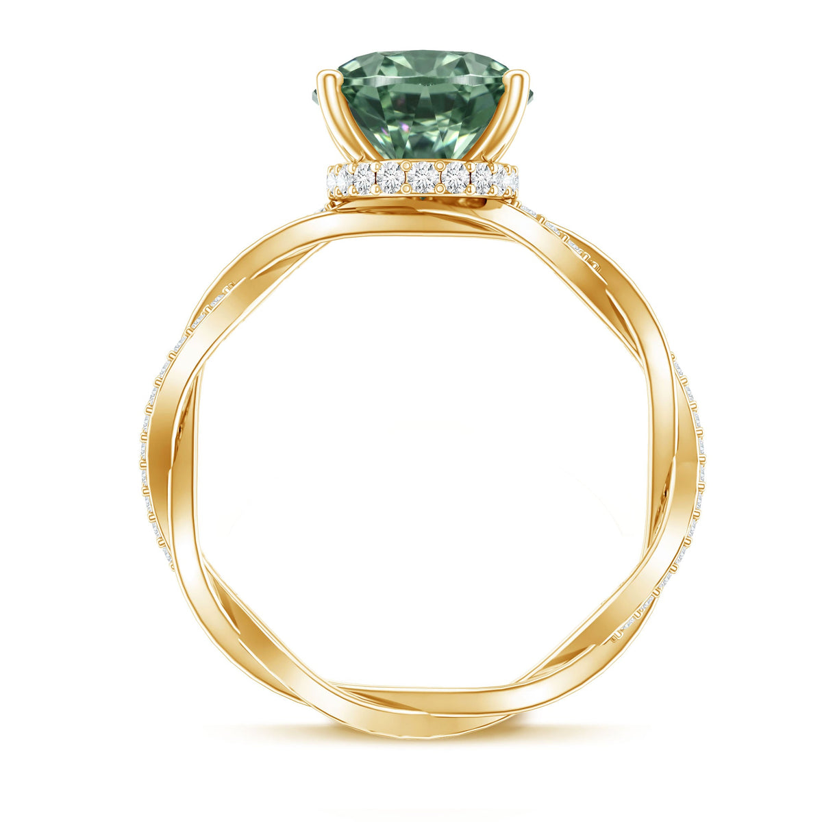 IGI Certified Lab Grown 3 Carat Green Diamond Braided Engagement Ring with Hidden Halo