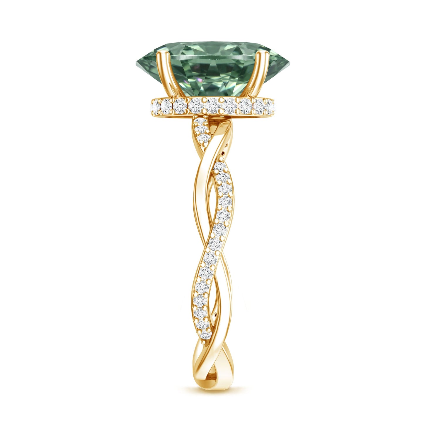IGI Certified Lab Grown 3 Carat Green Diamond Braided Engagement Ring with Hidden Halo