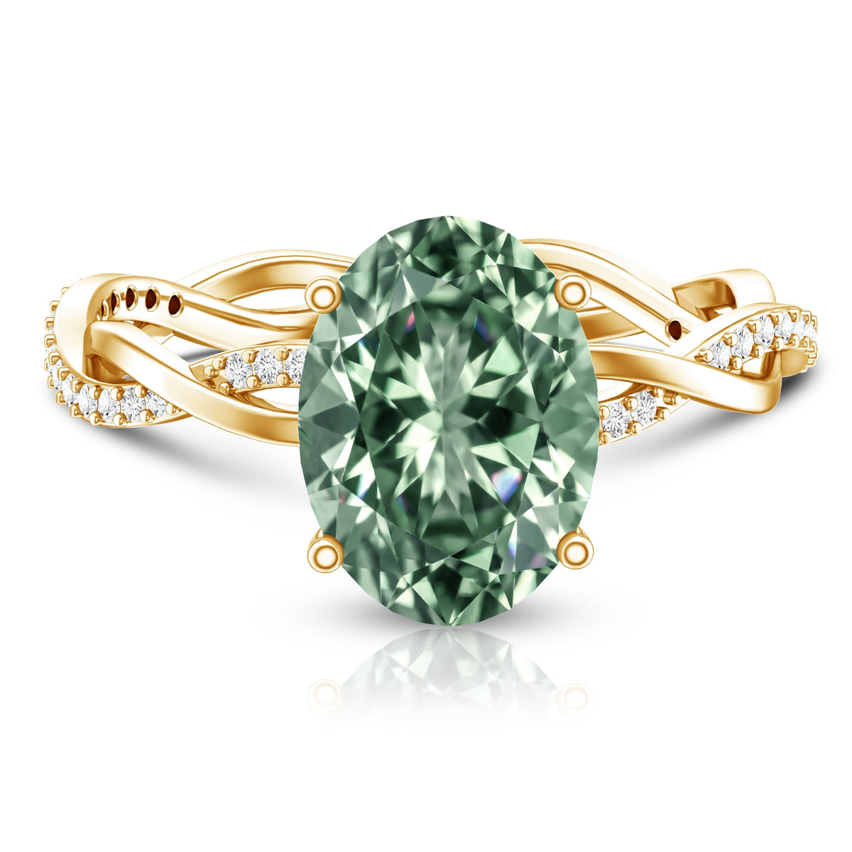 IGI Certified Lab Grown 3 Carat Green Diamond Braided Engagement Ring with Hidden Halo