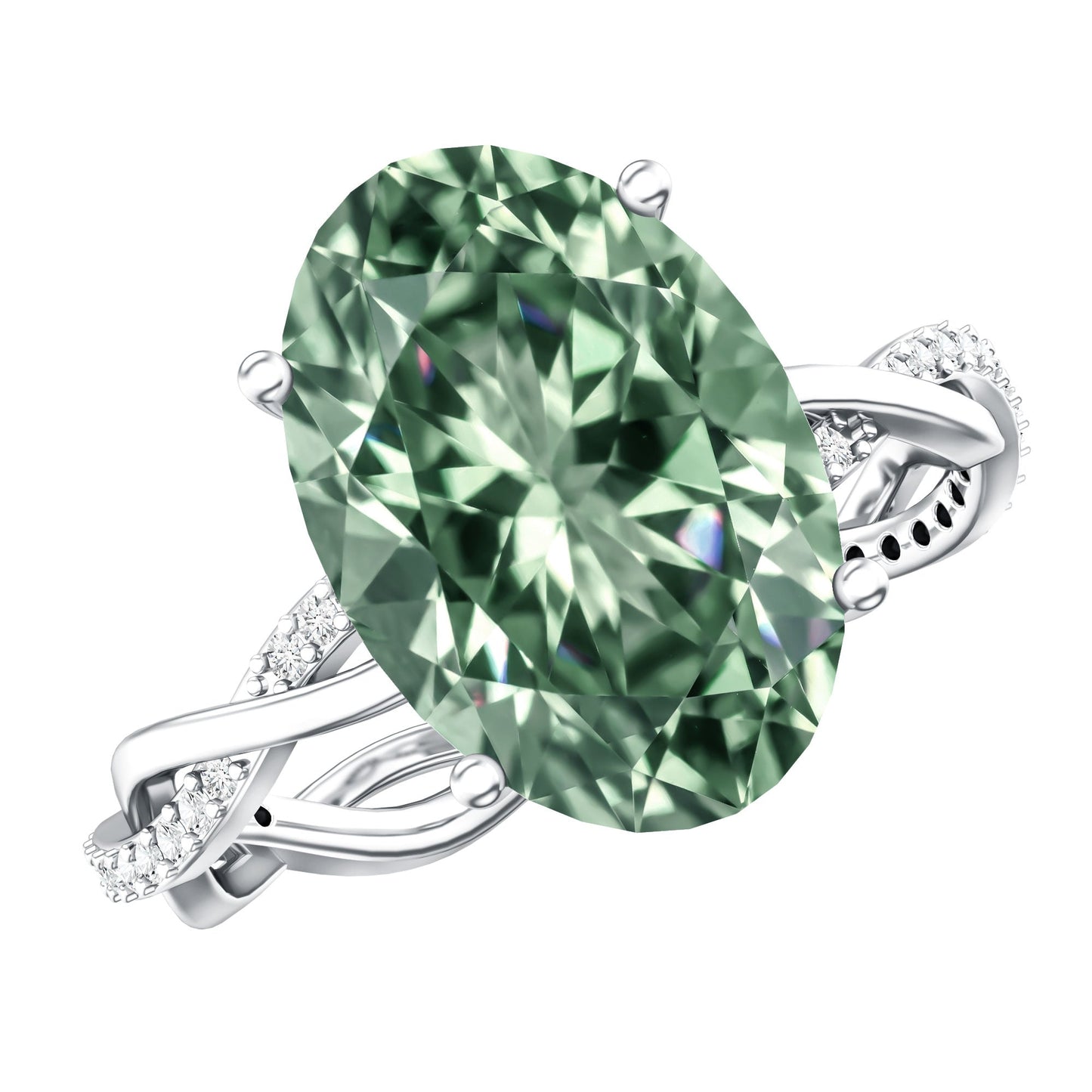 IGI Certified 4 Carat Huge Oval Lab Grown Green Diamond Braided Engagement Ring