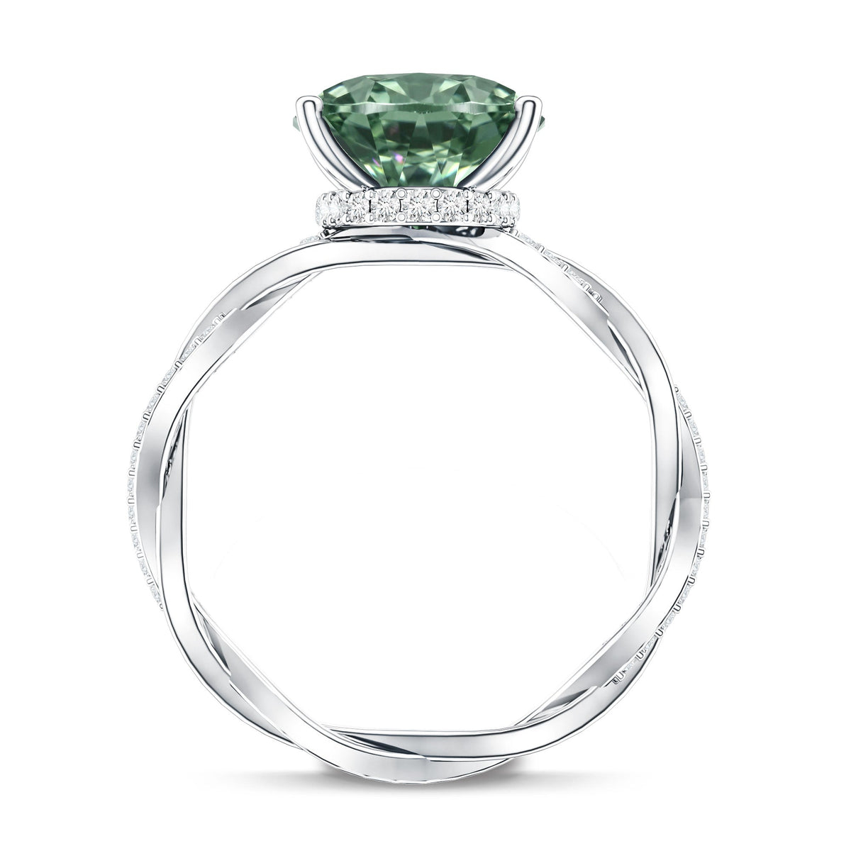 IGI Certified 4 Carat Huge Oval Lab Grown Green Diamond Braided Engagement Ring