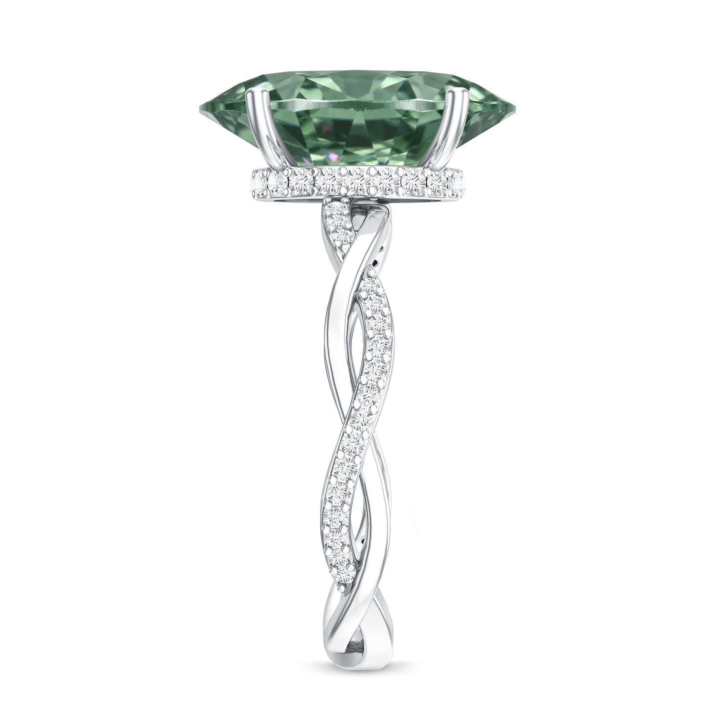IGI Certified 4 Carat Huge Oval Lab Grown Green Diamond Braided Engagement Ring