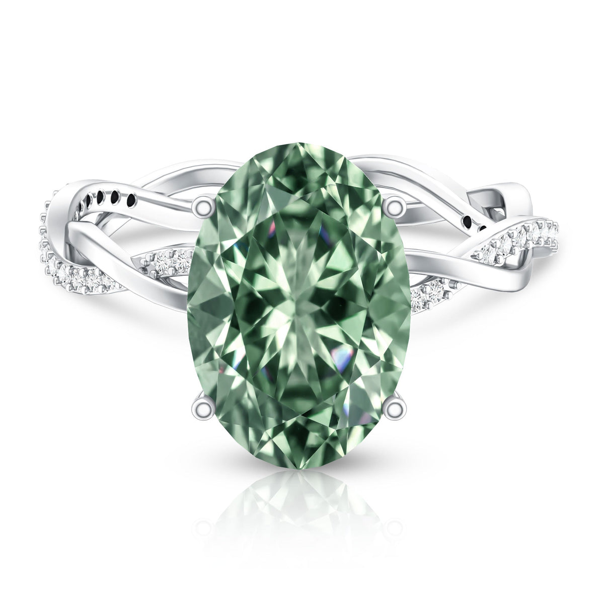 IGI Certified 4 Carat Huge Oval Lab Grown Green Diamond Braided Engagement Ring