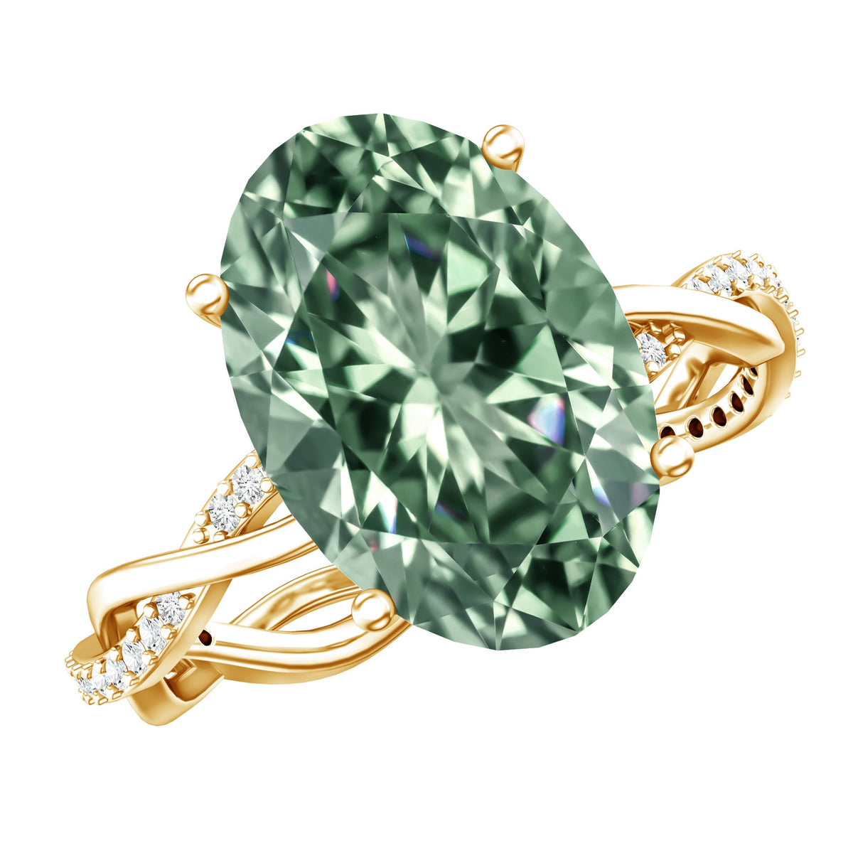 IGI Certified 4 Carat Huge Oval Lab Grown Green Diamond Braided Engagement Ring