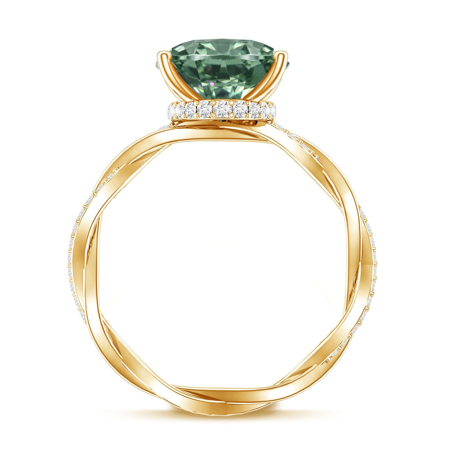 IGI Certified 4 Carat Huge Oval Lab Grown Green Diamond Braided Engagement Ring