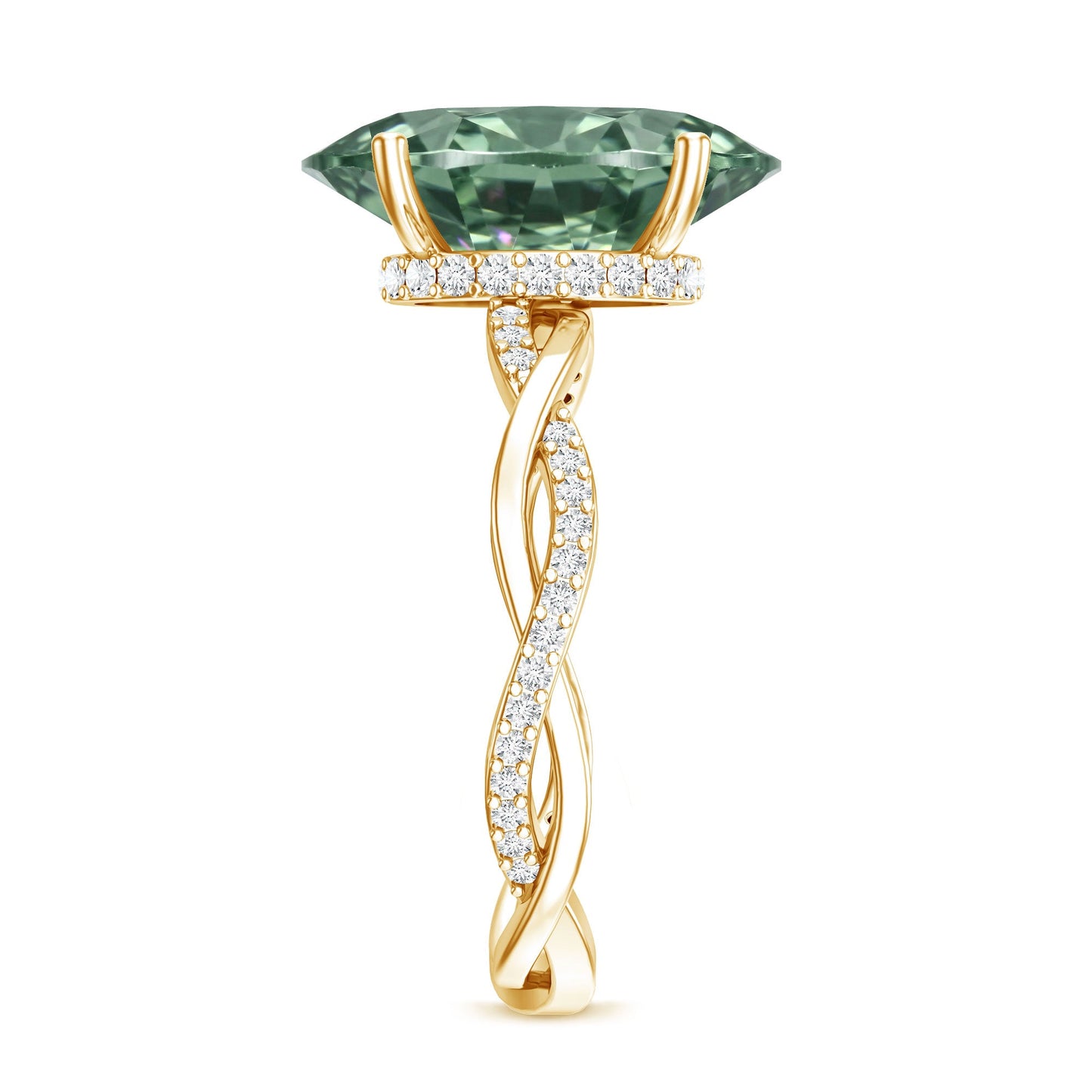 IGI Certified 4 Carat Huge Oval Lab Grown Green Diamond Braided Engagement Ring